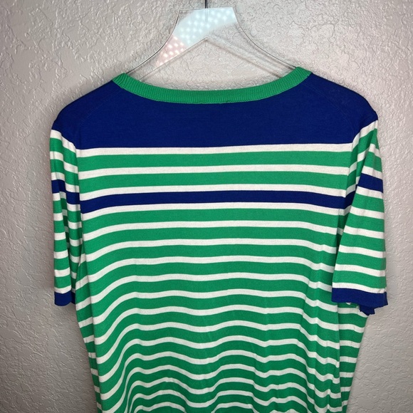 Talbots Striped Blue and Green Button Down Blouse Top - Picture 3 of 5